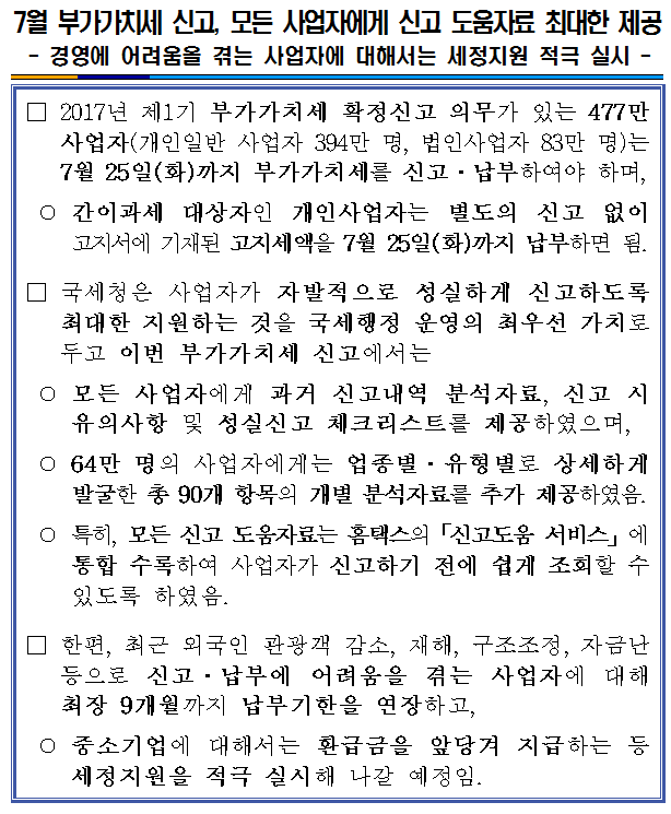 7월 부가가치세 신고, 모든 사업자에게 신고 도움자료 최대한 제공 이미지 2